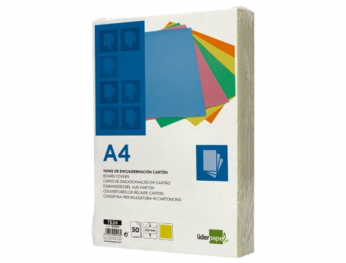 Tapa encuadernacion Liderpapel carton A4 0,9mm amarillo fluor paquete de 50 unidades 166055, imagen 3 mini