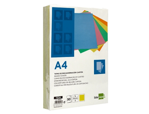 Tapa encuadernacion Liderpapel carton A4 0,9mm amarillo fluor paquete de 50 unidades 166055, imagen 4 mini