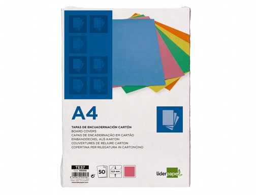 Tapa encuadernacion Liderpapel carton A4 0,9mm rosa fluor paquete de 50 unidades 166058, imagen 2 mini
