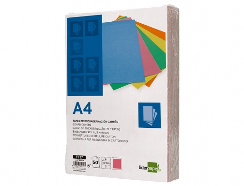 Tapa encuadernacion Liderpapel carton A4 0,9mm rosa fluor paquete de 50 unidades 166058, imagen 3 mini