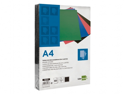 Tapa encuadernacion Liderpapel carton A4 1mm negra paquete de 50 unidades 64088 , negro, imagen 5 mini
