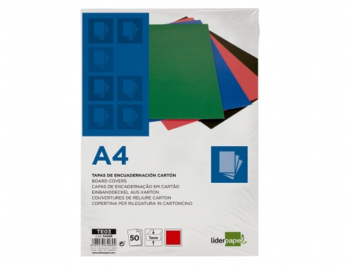 Tapa encuadernacion Liderpapel carton A4 1mm roja paquete de 50 unidades 64089 , rojo, imagen 3 mini