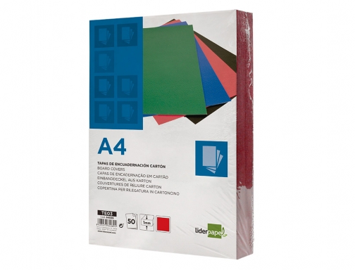 Tapa encuadernacion Liderpapel carton A4 1mm roja paquete de 50 unidades 64089 , rojo, imagen 4 mini