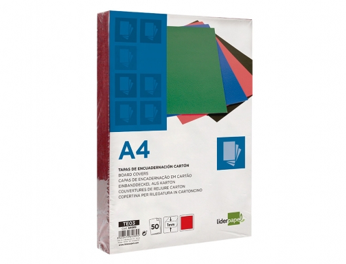 Tapa encuadernacion Liderpapel carton A4 1mm roja paquete de 50 unidades 64089 , rojo, imagen 5 mini
