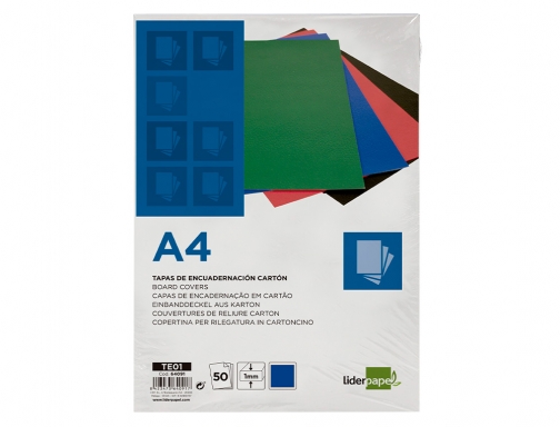 Tapa encuadernacion Liderpapel carton A4 1mm azul paquete de 50 unidades 64091, imagen 3 mini