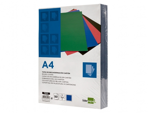 Tapa encuadernacion Liderpapel carton A4 1mm azul paquete de 50 unidades 64091, imagen 4 mini