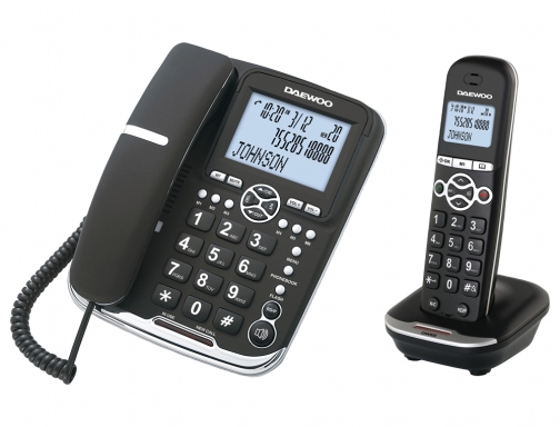 Telefono Daewoo dtd-5500 combo fijo+inalambrico manos libres rellamada pantalla retroiluminada color negro DW0075, imagen 2 mini