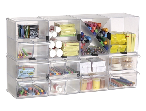 Archicubo Archivo 2000 2 cajones organizador modular plastico 190x150x150 mm incluye 2 6702 CS TP , transparente, imagen 3 mini