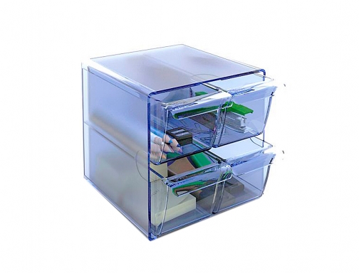 Archicubo Archivo 2000 4 cajones organizador modular plastico azul transparente 190x150x150 mm 6704 AZ TP, imagen 2 mini