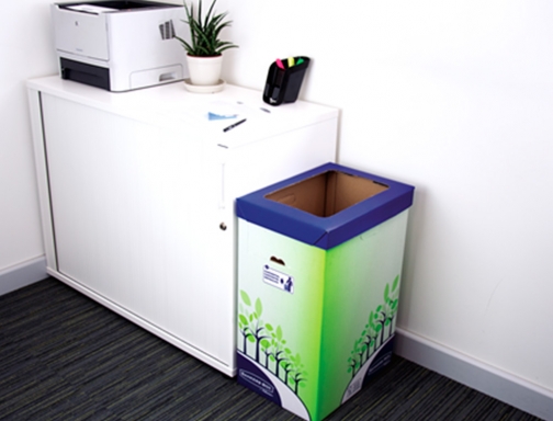 Contenedor papelera reciclaje Fellowes carton doble 100% reciclado montaje manual entrada superior 8049202, imagen 5 mini