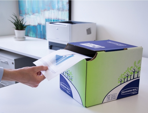 Contenedor papelera reciclaje Fellowes sobremesa carton 100% reciclado montaje manual entrada frontal 8049301, imagen 5 mini