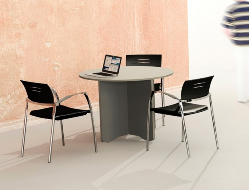 Mesa de reunion Rocada redonda 3006AW02 estructura madera en aspas color blanco, imagen 4 mini