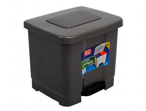 Papelera contenedor Plasticforte plastico con pedal 2 compartimentos 35 litros gris oscuro 1126522, imagen 2 mini