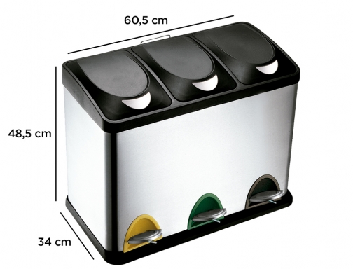 Papelera contenedor Q-connect de metal con tapadera de plastico y pedal 3 KF16550 , cromada, imagen 2 mini