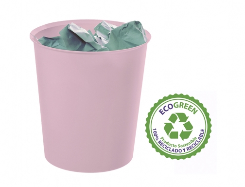 Papelera plastico Archivo 2000 ecogreen 100% reciclada 18 litros color rosa pastel 2001 RS PS, imagen 3 mini