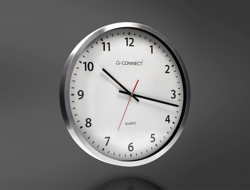 Reloj Q-connect de pared plastico oficina redondo 50 cm marco cromado KF11216, imagen 5 mini
