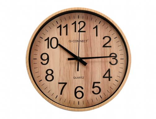 Reloj Q-connect de pared de plastico redondo 25,7 cm movimiento silencioso color KF16952 , madera, imagen 2 mini