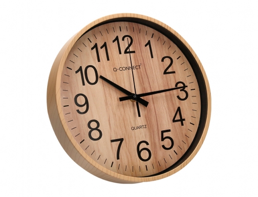 Reloj Q-connect de pared de plastico redondo 25,7 cm movimiento silencioso color KF16952 , madera, imagen 4 mini