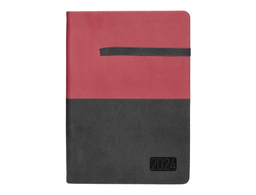 Agenda encuadernada Liderpapel leontio A5 2024 dia pagina gris y rojo papel 167032, imagen 3 mini