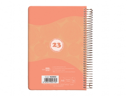 Agenda espiral Liderpapel classic A6 2023 semana vista portada polipropileno papel 70 163953 , azul, imagen 3 mini