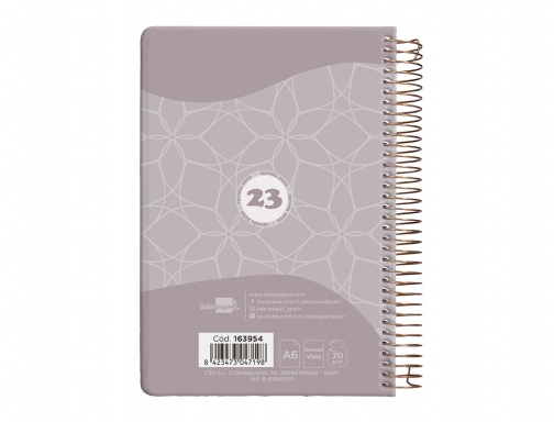 Agenda espiral Liderpapel classic A6 2023 semana vista portada polipropileno papel 70 163954 , coral, imagen 3 mini