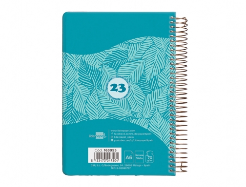 Agenda espiral Liderpapel classic A6 2023 semana vista portada polipropileno papel 70 163955 , gris, imagen 3 mini