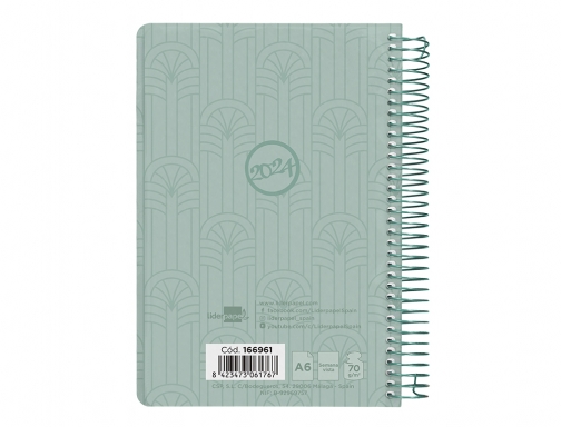 Agenda espiral Liderpapel classic A6 2024 semana vista portada polipropileno papel 70 166961, imagen 4 mini