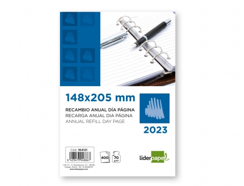 Recambio agenda anillas Liderpapel 14,8x20,5 cm 2023 dia pagina papel 70 gr 164121, imagen 2 mini