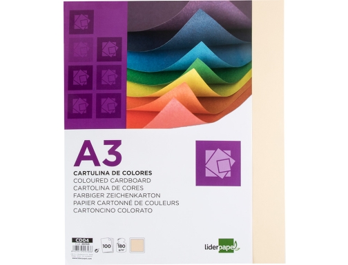 Cartulina Liderpapel A3 180g m2 crema paquete de 100 hojas 29703, imagen 3 mini