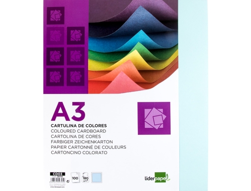 Cartulina Liderpapel A3 180g m2 celeste paquete de 100 hojas 29705 , azul, imagen 3 mini