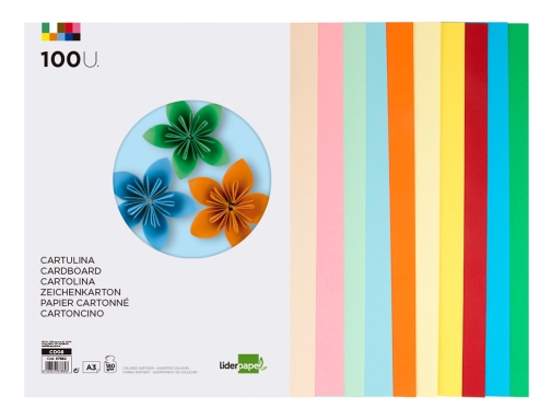 Cartulina Liderpapel A3 180g m2 10 colores surtidos paquete 100 hojas 67882, imagen 3 mini