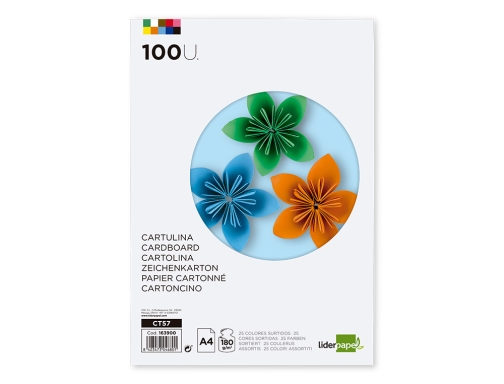 Cartulina Liderpapel A4 180g m2 25 colores surtidos paquete de 100 hojas 163900, imagen 2 mini