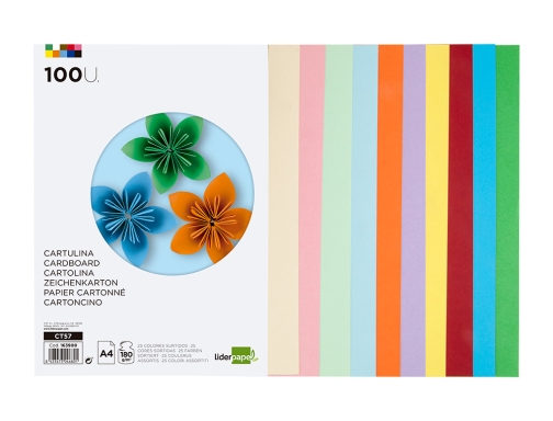 Cartulina Liderpapel A4 180g m2 25 colores surtidos paquete de 100 hojas 163900, imagen 3 mini