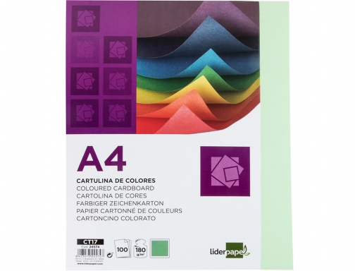 Cartulina Liderpapel A4 180g m2 verde paquete de 100 hojas 24574, imagen 3 mini