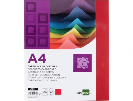 Cartulina Liderpapel A4 180g m2 rojo paquete de 100 hojas 24575, imagen 3 mini