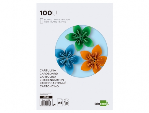 Cartulina Liderpapel A4 180g m2 blanco paquete de 100 24578, imagen 2 mini