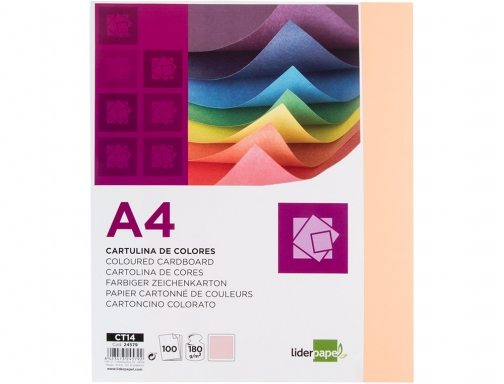 Cartulina Liderpapel A4 180g m2 salmon paquete de 100 hojas 24579, imagen 3 mini