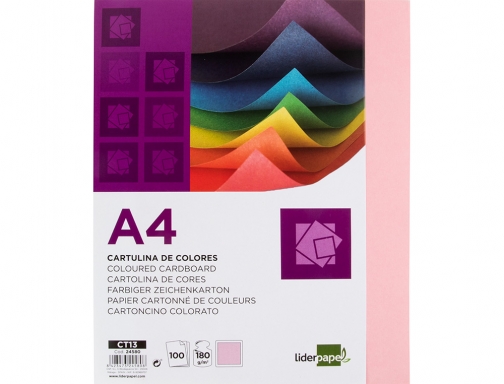 Cartulina Liderpapel A4 180g m2 rosa paquete de 100 hojas 24580, imagen 3 mini