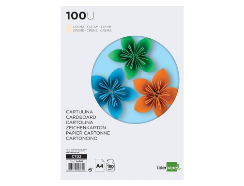 Cartulina Liderpapel A4 180g m2 crema paquete de 100 hojas 24582, imagen 2 mini