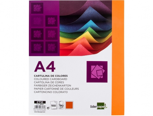 Cartulina Liderpapel A4 180g m2 naranja fuerte paquete de 100 hojas 26531, imagen 3 mini