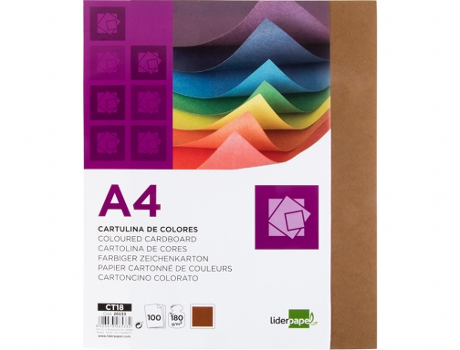 Cartulina Liderpapel A4 180g m2 marron paquete de 100 hojas 26533, imagen 3 mini