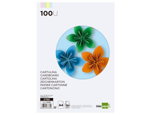 Cartulina Liderpapel A4 180g m2 4 colores surtidos paquete de 100 hojas 37331, imagen 2 mini