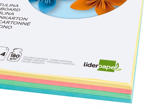 Cartulina Liderpapel A4 180g m2 4 colores surtidos paquete de 100 hojas 37331, imagen 4 mini