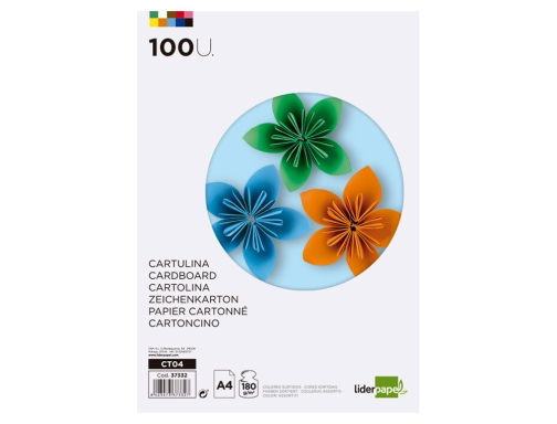 Cartulina Liderpapel A4 180g m2 10 colores surtidos paquete de 100 hojas 37332, imagen 2 mini