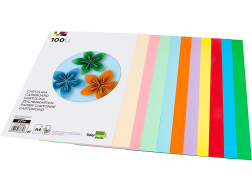 Cartulina Liderpapel A4 180g m2 10 colores surtidos paquete de 100 hojas 37332, imagen 4 mini