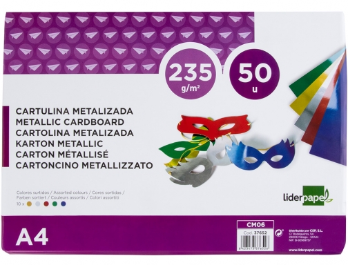 Cartulina Liderpapel A4 235 g m2 metalizada 5 colores surtidos paquete de 37652, imagen 2 mini