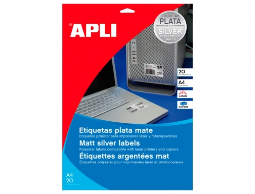 Etiqueta adhesiva Apli 10071 metalizada tamao 210x297 mm para fotocopiadora laser caja, imagen 2 mini
