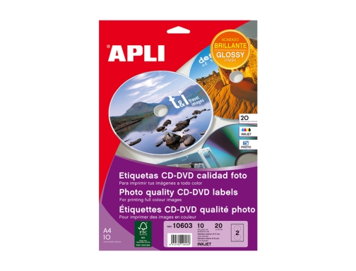 Etiqueta adhesiva Apli 10603 tamao cd-rom 117 mm para fotocopiadora laser ink-jet, imagen 2 mini