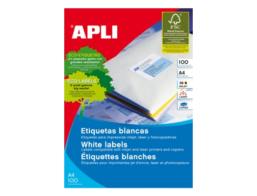 Etiqueta adhesiva Apli 1276 tamao 70x42,4 mm para fotocopiadora laser ink-jet caja 01276, imagen 2 mini