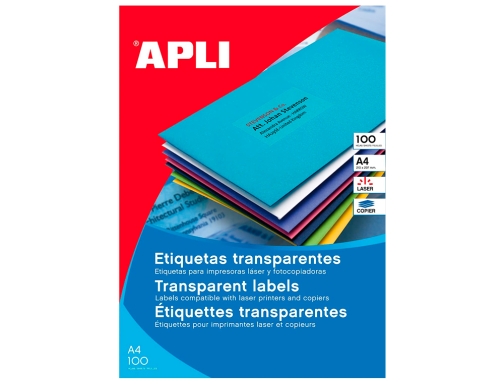 Etiqueta adhesiva Apli transparente 48,5x25,4 mm fotocopia laser inkjet caja 20 hojas 1223, imagen 2 mini